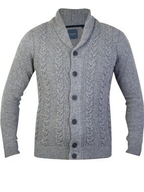 Guide London Grey Shawl Collar Cable Knit Long Sleeve Button Up Cardigan/4072